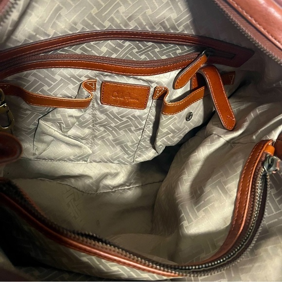 Cole Haan Cognac Leather Saddle Tote Hand Bag EUC Lots Pockets Business Casual - Picture 6 of 11